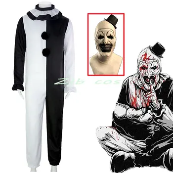 Klaun Joker Cosplay Odijelo, Maska je Užasavajuće Kombinezon Žene Muškarci Halloween Horror Crno Bijeli Body TV Art Klaun Komplet Odjeće