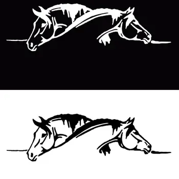 26*7,5 cm Kreativni Grafički Auto Oznaka s prikazom Dva Konja i Naljepnica s Zabavnim Životinjama, Za Gradnju auto Crna/Srebrna S1-2110