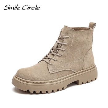 Smile Circle/ Čizme od antilopa, ženske Kratke Čizme na ravnoj platformi, ženska obuća, modni jesensko-zimske čizme