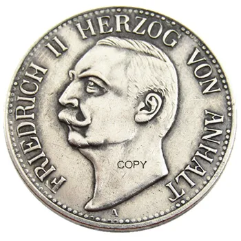Njemačka, Anhalt 3 marke 1911 Friedrich II Посеребренная kopiju novčić
