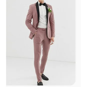 2022 Prašnjav-Pink Crni Šal S Lapels Muška Odijela Za Prom Terno Masculino Odijelo Mladoženje Homme Blazer Vjenčanje 2 Kom.