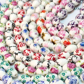 10 kom./lot, plave i bijele Keramičke Obojene perle 11x15 mm, Ovalnog oblika Cvjetnih Porculan Perle, Besplatno Polaganje za DIY Izrade Nakita, Dekor