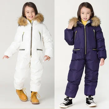 -30 stupnjeva Zima dječje debeli dolje jaknu veličine, kombinezon za dječake, ski odijelo, bijela vodootporan zimski kostim za djevojčice, 90% pastu s okusom patke dlake