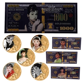 Novčić poznate osobe Audrey Hepburn Позолоченная Novac i Strme Novčanice od Crnog zlata filmska zvijezda Lady Anđeo Novac za Zbirke