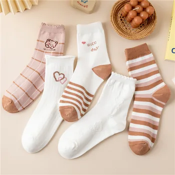 Pamučne Čarape s Medvjeda Srednje Cijevi, Ženske Modne japanski Slatka Jeseni Čarape, Korejski Crtani Bijele Čarape, Fine Ženske Čarape