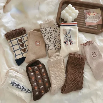 Crtani slatka čarape sa životinjama po cijeloj površini medvjeda čarape sportske japanski modni ženske pamučne čarape kawaii čarape dizajnerske čarape s rombom za djevojčice