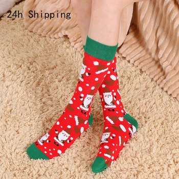 Božićni Modni Božićne Muške i ženske Pamučne Čarape Crtani Odmor Starijih Snjegović Los Plus Size Čarape, Krznene Čarape