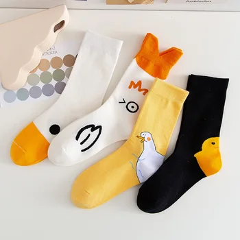 Slatka čarape s uzorkom patke i životinja, slatka ženske čarape Kawaii Harajuku, Sretan bijele zabavne čarape, novi