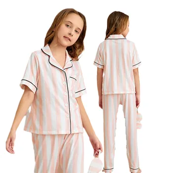 Pink Godišnje Пижама za djevojčice, Majice s kratkim rukavima + Duge hlače, 2 kom., Dječje Пижама, Novi Dizajn, Osnovna odjeća za spavanje za djevojčice, Komplet Odjeće za Mlade
