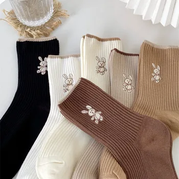 Ženske Čarape 2023, Novi Trendi Slatka Prozračna Pamučna Čvrste Čarape u Japanskom Stilu sa Slatkim Vezom Zeca, Svakodnevne, Za Djevojčice, Slatka