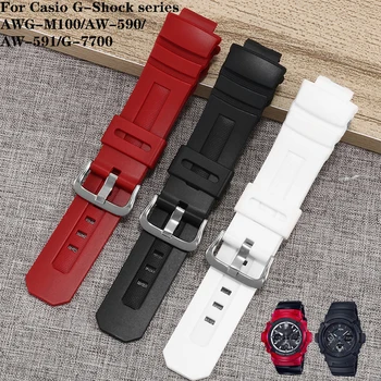 Silikon remen za sat s izbočenim sučelje, crna, bijela, crvena narukvica za Casio G-Shock AWG-M100/AW-590/AW-591/G-7700, Narukvica 16 mm