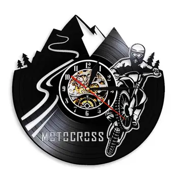 Motocross Bicikl Sport Motor Dječak Zidni Sat Home Dekor Bike Vinil Ploča Zidni Sat Motocross Utrke Motociklisti Poklon