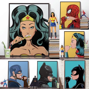 Disney Platnu Marvel Superheroj Čišćenje Zuba Plakat Vesela Wc Humor Spider-Man Kupaonica Uređenje Kupaonice Fotografije