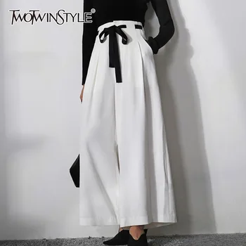 TWOTWINSTYLE Korejski Moda Patchwork Bijela Ženska Odjeća S Visokim Strukom Ravne Široke Ženske Hlače za Jesen 2022 Nova Odjeća