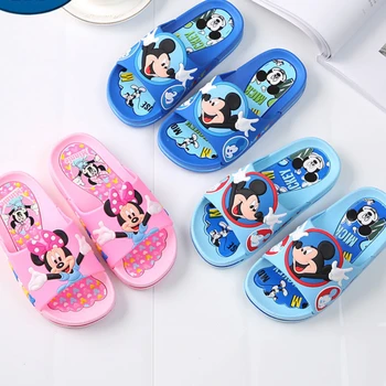 Dječje papuče Disney, Ljetni kućne papuče za dječake i djevojčice, Нескользящие papuče s Mickey i Minnie, Plave, Ružičaste cipele, Veličina 15-16 cm