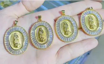 1pc Djevice Marije ovalni Milina za Pozlaćeni Bakar CZ Crystal Nakit ogrlica privjesak Izrada Pribora dfs3