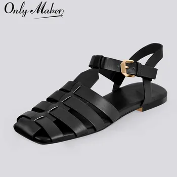Onlymaker/ Marke ženske sandale ravnim cipelama, Svakodnevne Ljetne Sandale od meke prirodne Kože, ljetne ženske trendy Sandale u Rimskom stilu, Velike Veličine