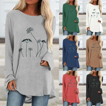 2021 Nova ženska odjeća jesen-zima moda majica s Grafičkim po cijeloj površini, Pulover dugih Rukava i Okruglog izreza, Velike Dimenzije, Slobodan Vrhovima