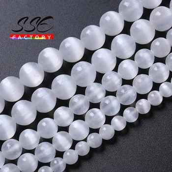 6 8 10 mm Pravi Perle Od Prirodnih Гипсового Kamena Za Izradu Nakita Bijela Selenit Prozirni Kamen Mačje Oči Okrugle Perle DIY Narukvica 15 