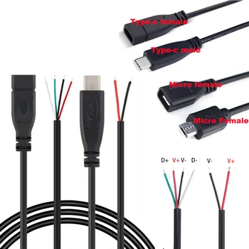 Micro USB 2.0 A Ženski Muški priključak za Napajanje Produžni kabel 4 Pin 2 Pin 4 Žice DIY Linija za prijenos Podataka i Punjenje Kabel Type-C Kabel