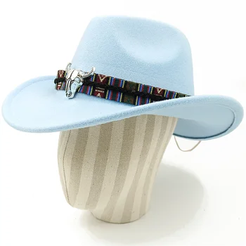 Kauboj šešir hip-hop šešir boje: zlatna, srebrna proljeće pribor crno-bijeli фетровая šešir za muškarce i žene s velikim vijencima muška kapa