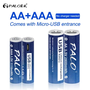 PALO 100% kapaciteta 1,5 v AA USB Punjiva Litij-ionska baterija AA 2800 МВтч + USB 1,5 v AAA Litij baterija baterija baterija baterija baterija AAA 1110 МВтч